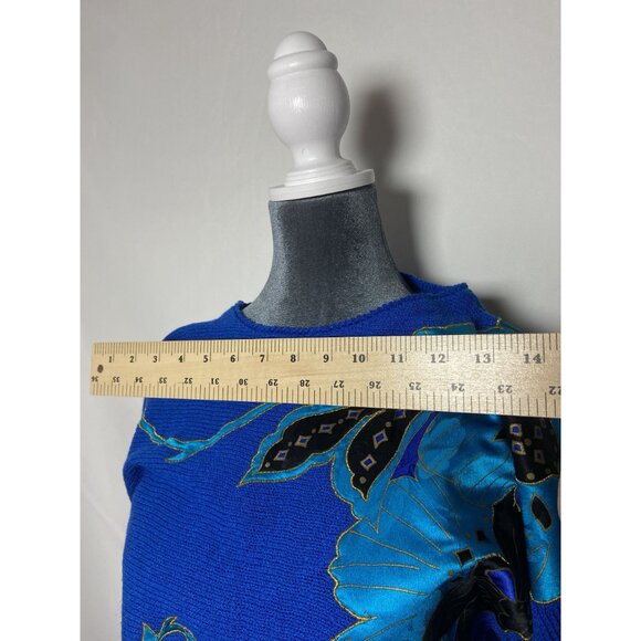 Vintage Blue Floral Sweater By UMI Collections Anne Crimins Sz Medium - Picture 11 of 14